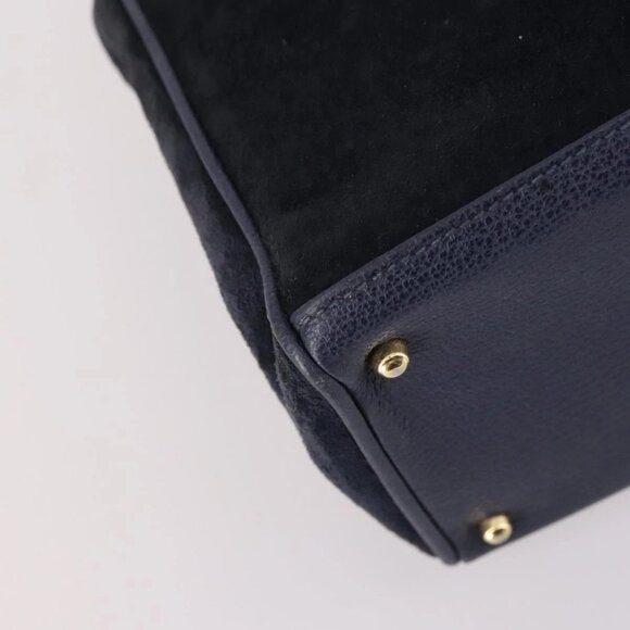 GUCCI Bamboo Hand Bag Suede 2way Navy Gold 000 2214 0316 Auth ep10732 - Picture 5 of 16